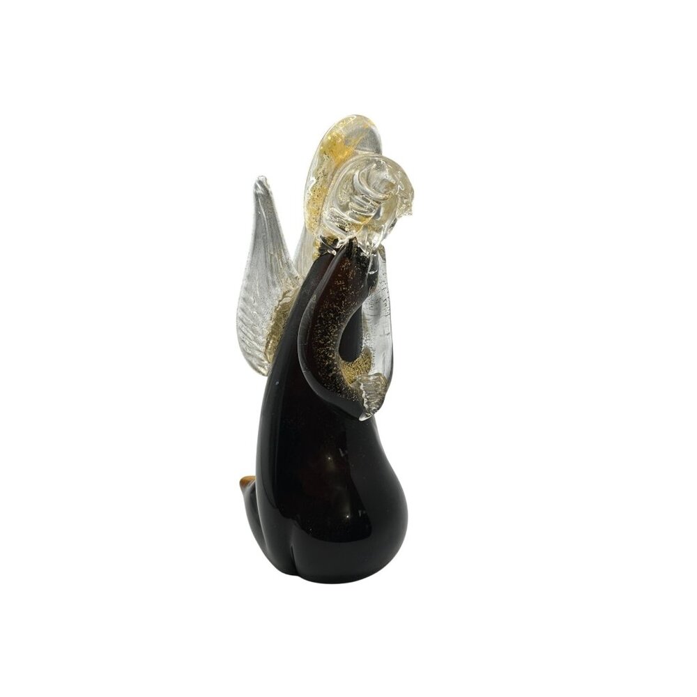 Handcrafted Black & Clear Infusion Glass Angel With Gold Accents Figurine Gift